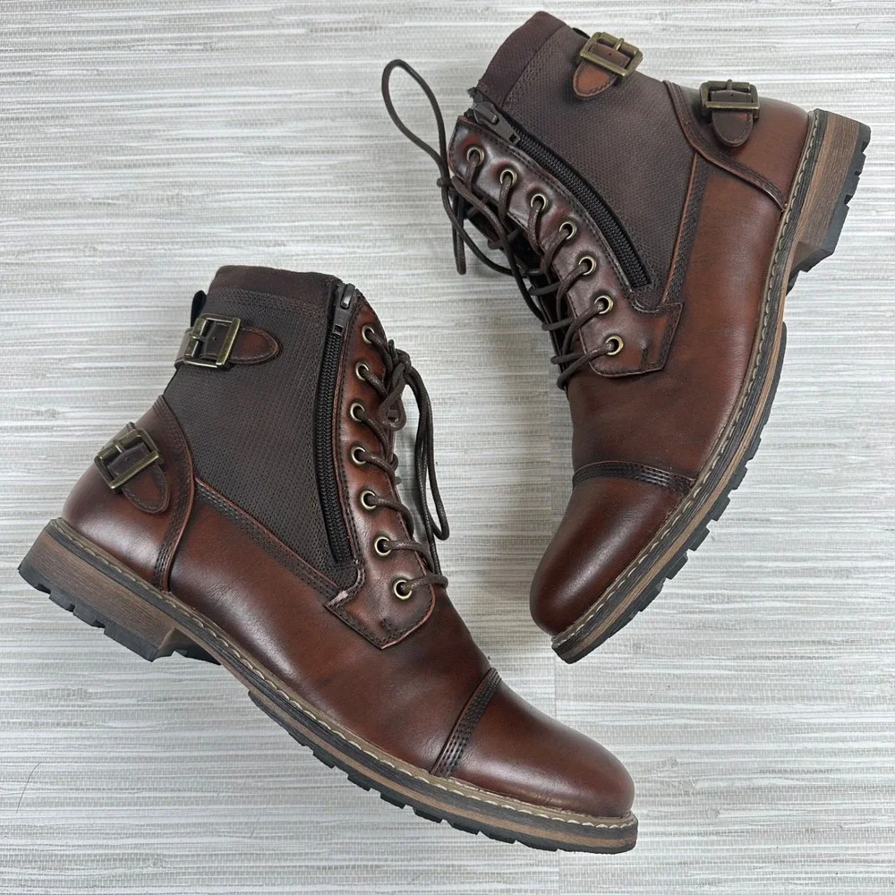 Mens Steampunk Dieselpunk Cosplay Costume Boots Size 10.5 Brown Zip Lace Buckles